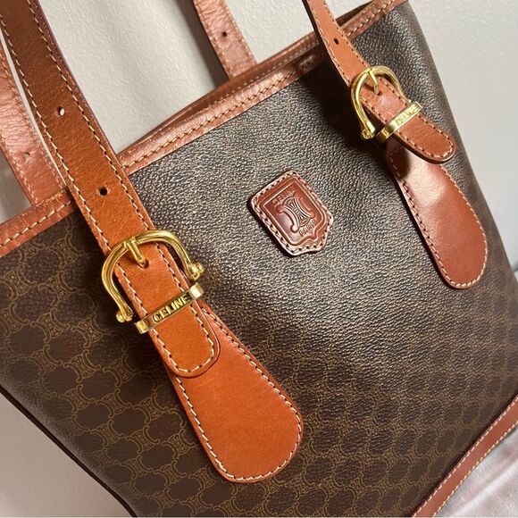 CELINE Vintage Bucket Bag Tote Shoulder Bag Monogram Linea Louise - Picture 5 of 16